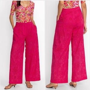 Johnny Was Jade Kolbie wide leg 
Eyelet Pant rising sun pink size small NWT